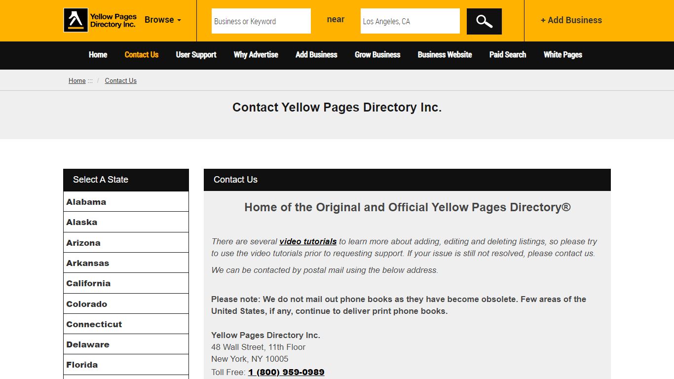 Yellow Pages Directory Inc. - Contact Us